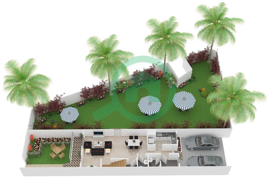 المخططات الطابقية لتصميم النموذج R فیلا 3 غرف نوم - ليلاك بارك Ground Floor interactive3D