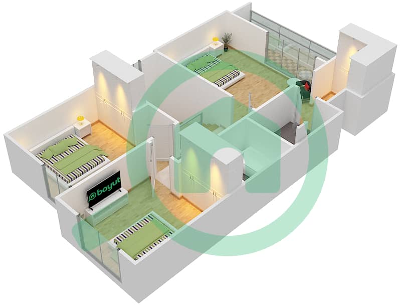 Nasma Residence - 3 Bedroom Townhouse Type DELUXE B Floor plan interactive3D