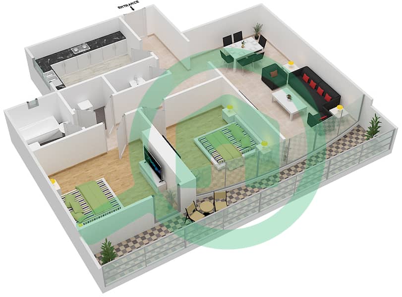 المخططات الطابقية لتصميم النموذج F06 FIRST FLOOR شقة 2 غرفة نوم - برج ناصر First Floor interactive3D