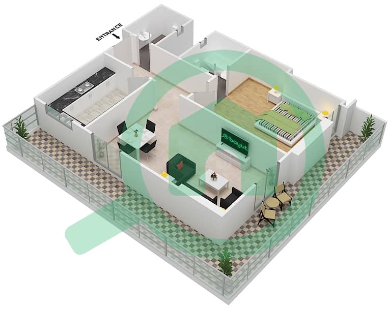 المخططات الطابقية لتصميم النموذج F08 FIRST FLOOR شقة 1 غرفة نوم - برج ناصر First Floor interactive3D