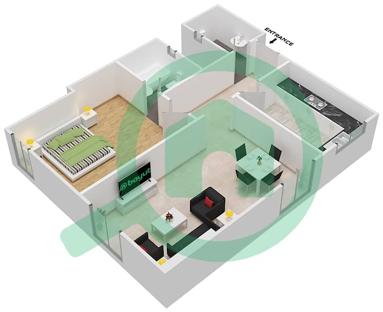 المخططات الطابقية لتصميم النموذج F07  FLOOR 2-20 شقة 1 غرفة نوم - برج ناصر Floor 2-20 interactive3D