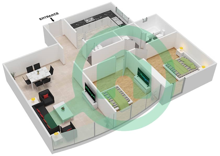 Nasser Tower - 2 Bedroom Apartment Type F09 FLOOR 2-20 Floor plan Floor 2-20 interactive3D