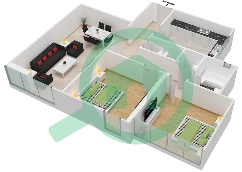 المخططات الطابقية لتصميم النموذج F01 FLOOR 22-23 شقة 2 غرفة نوم - برج ناصر Floor 22-23 interactive3D