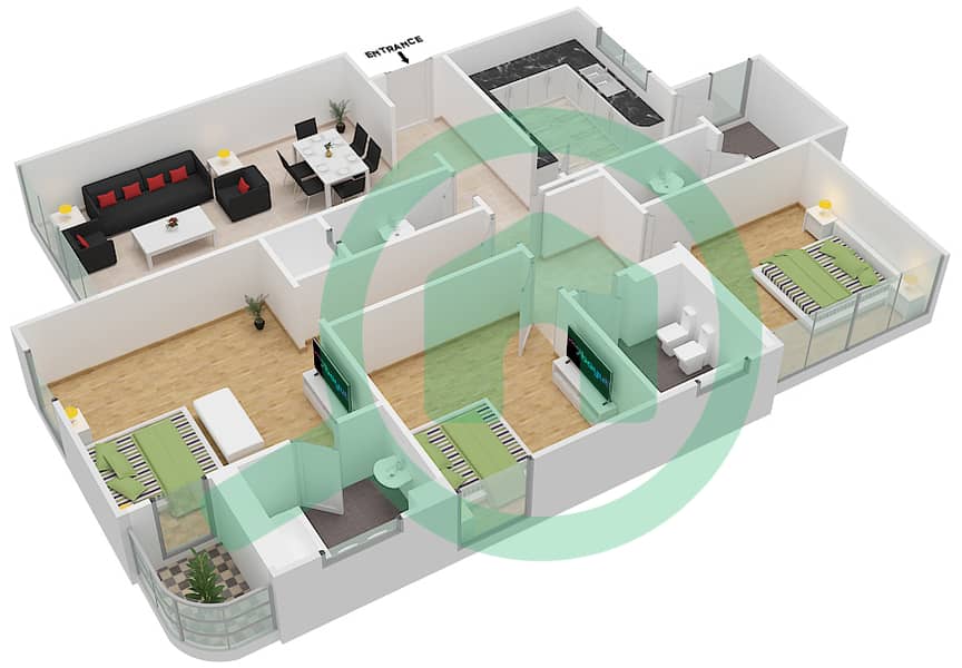 Nasser Tower - 3 Bedroom Apartment Type F03  FLOOR 22-23 Floor plan Floor 22-23 interactive3D