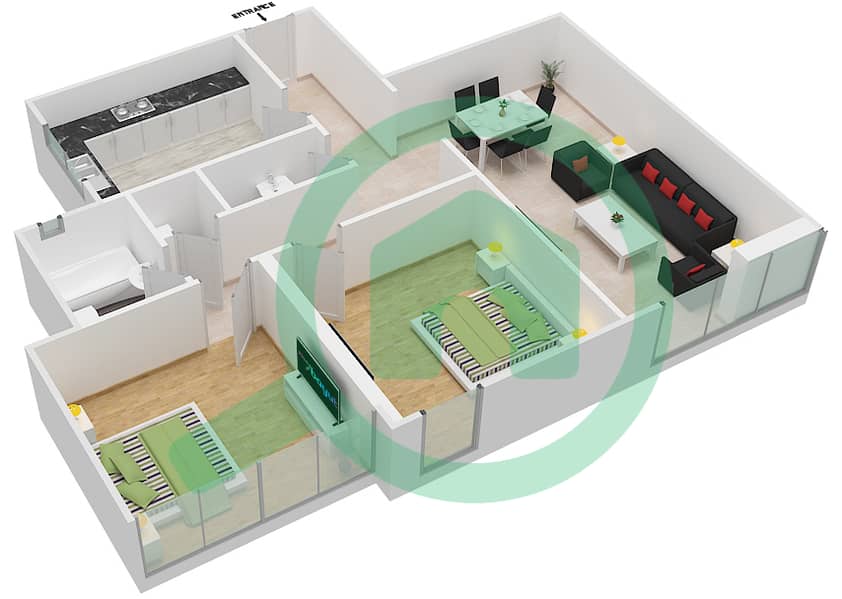 المخططات الطابقية لتصميم النموذج F04  FLOOR 22-23 شقة 2 غرفة نوم - برج ناصر Floor 22-23 interactive3D