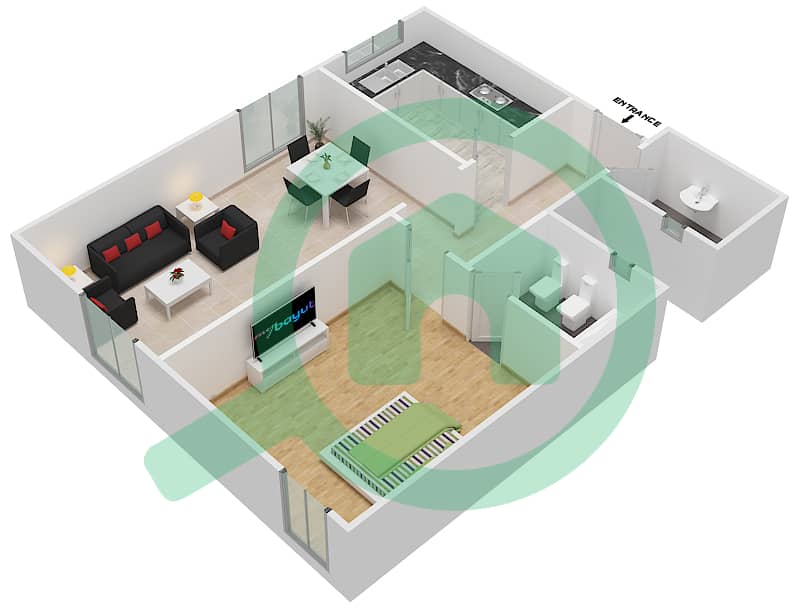 المخططات الطابقية لتصميم النموذج F08  FLOOR 21-24 شقة 1 غرفة نوم - برج ناصر Floor 21-24 interactive3D