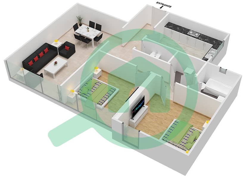 Nasser Tower - 2 Bedroom Apartment Type F09  FLOOR 22-23 Floor plan Floor 22-23 interactive3D