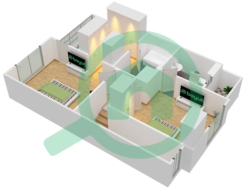 المخططات الطابقية لتصميم النموذج CLASSIC C تاون هاوس 2 غرفة نوم - نسمة ريزيدنس interactive3D