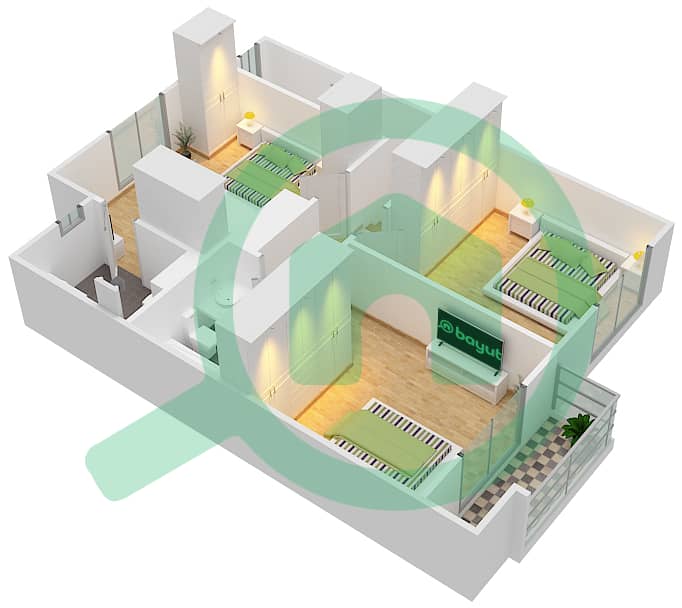 Nasma Residence - 3 Bedroom Townhouse Type CLASSIC CORNER B Floor plan interactive3D