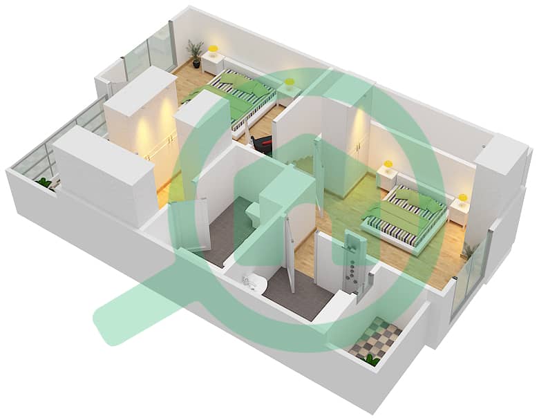 المخططات الطابقية لتصميم النموذج CORNER تاون هاوس 2 غرفة نوم - نسمة ريزيدنس interactive3D
