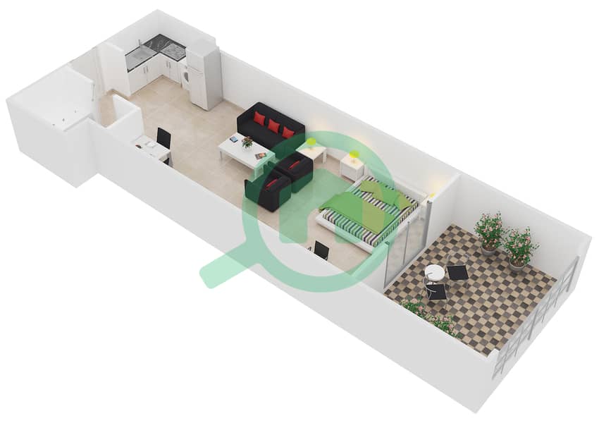 Masaar Residence - Studio Apartment Unit 2,4 Floor plan interactive3D