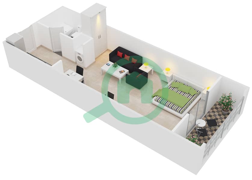 Masaar Residence - Studio Apartment Unit 5,6,7,10,12 Floor plan interactive3D