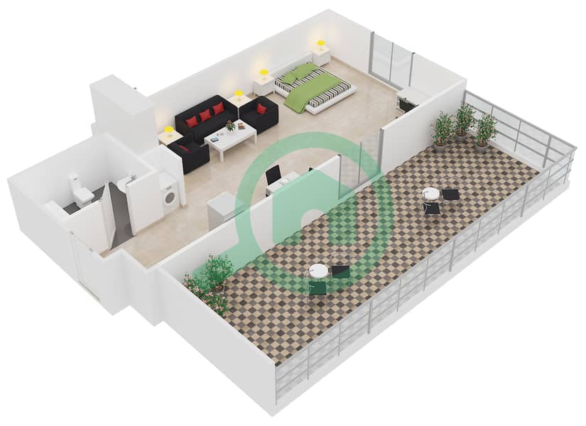 Masaar Residence - Studio Apartment Unit 8A Floor plan interactive3D