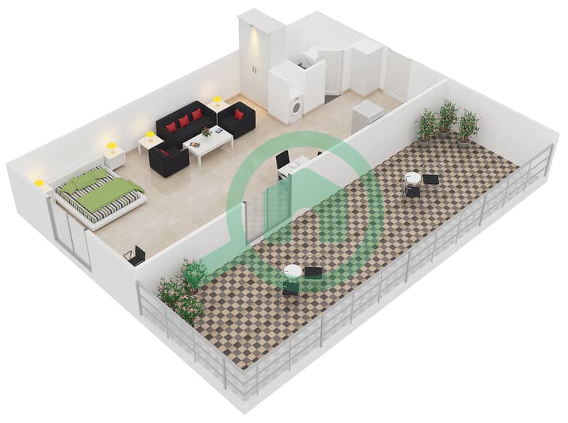 المخططات الطابقية لتصميم الوحدة 9 شقة استوديو - مساكن مسار interactive3D