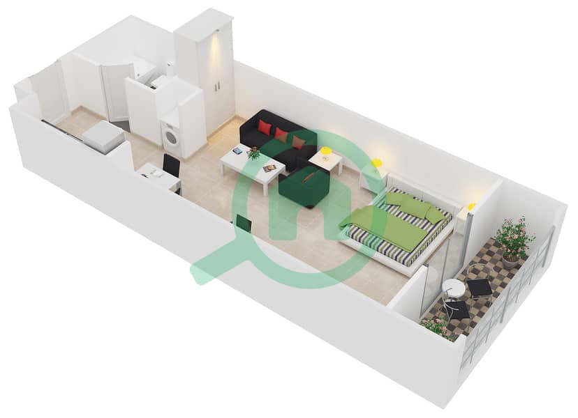 المخططات الطابقية لتصميم الوحدة 11 شقة استوديو - مساكن مسار interactive3D