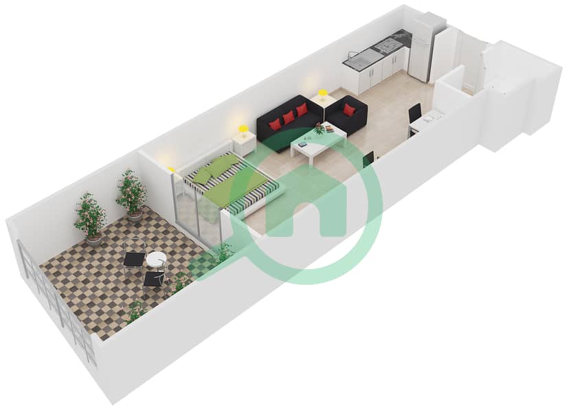 المخططات الطابقية لتصميم الوحدة 5 شقة استوديو - مساكن مسار interactive3D
