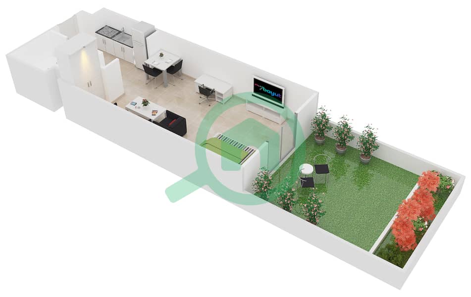 المخططات الطابقية لتصميم الوحدة 6 شقة استوديو - مساكن مسار interactive3D
