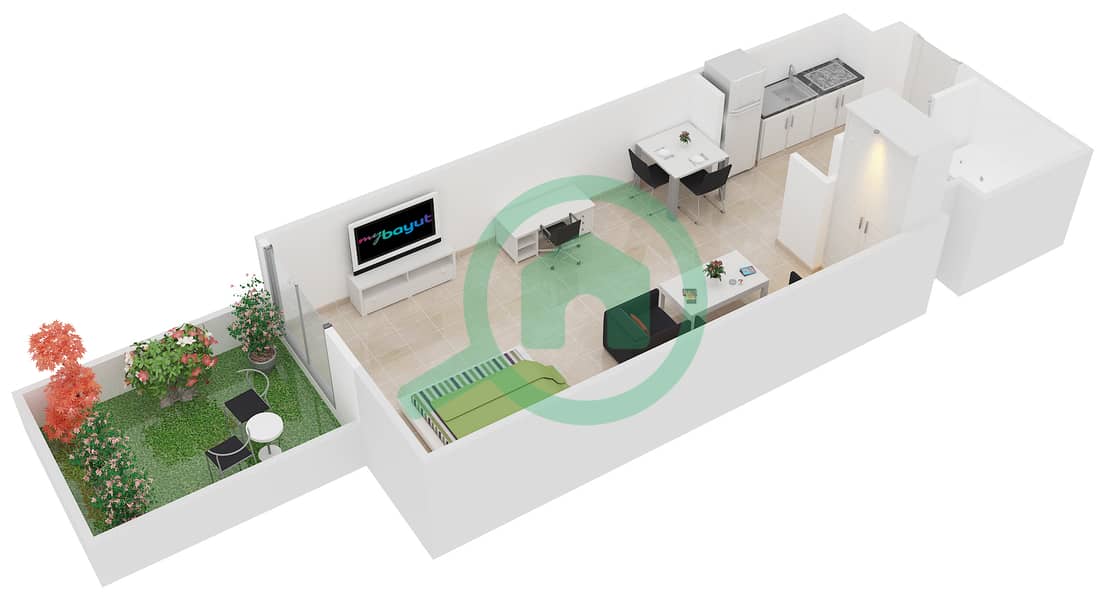 المخططات الطابقية لتصميم الوحدة 7 شقة استوديو - مساكن مسار interactive3D