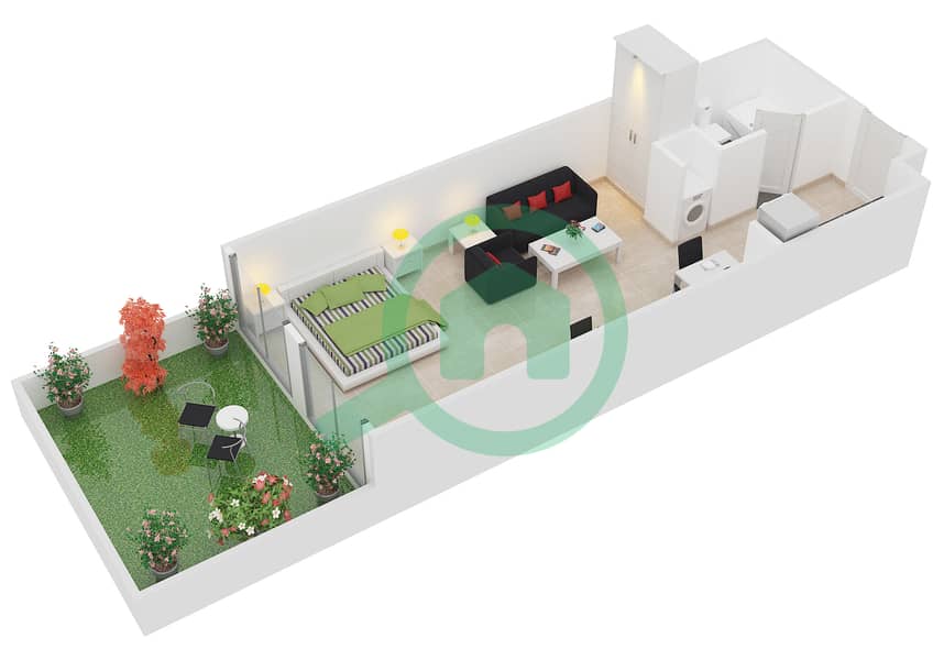 المخططات الطابقية لتصميم الوحدة 8 شقة استوديو - مساكن مسار interactive3D