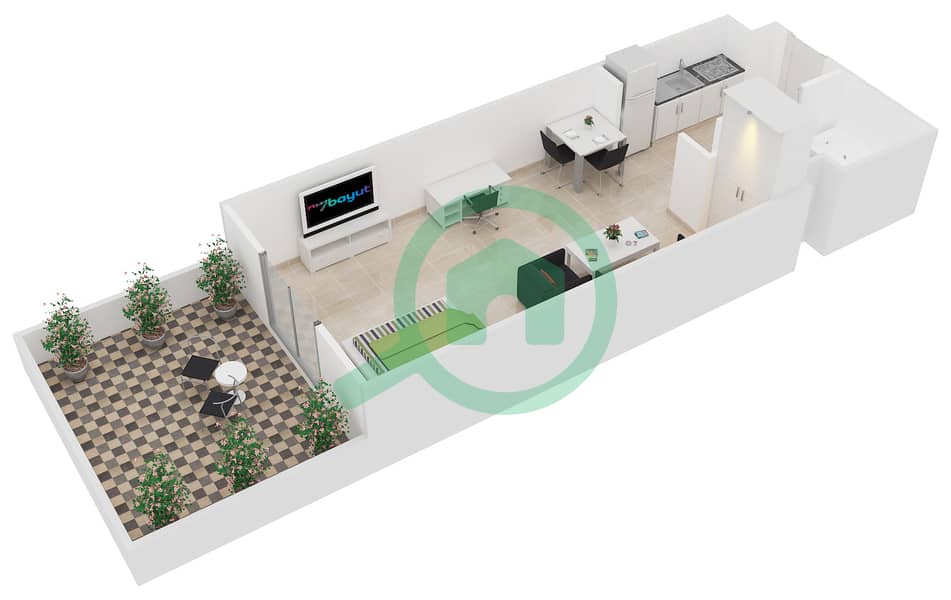 Masaar Residence - Studio Apartment Unit 9A Floor plan interactive3D