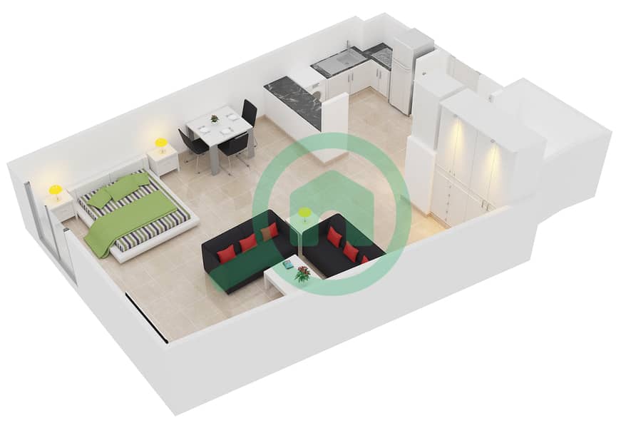 Masaar Residence - Studio Apartment Unit 13 Floor plan interactive3D