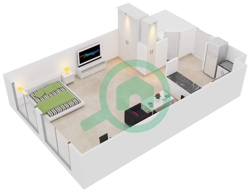 马沙尔公寓 - 单身公寓单位14戶型图 interactive3D