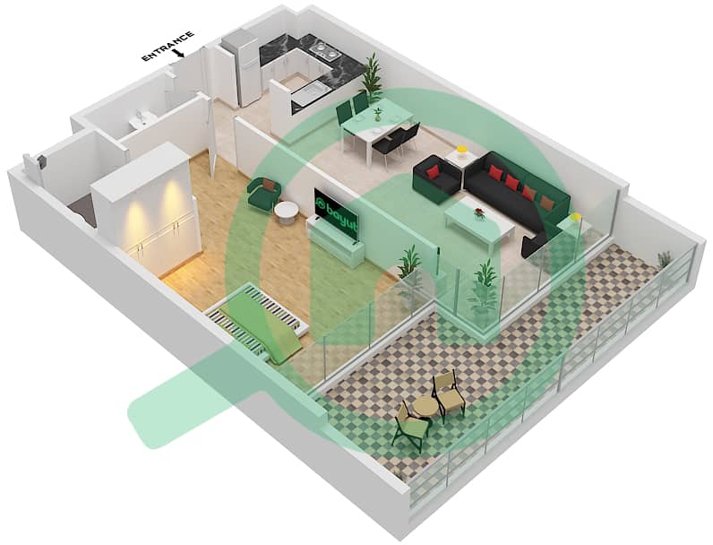 المخططات الطابقية لتصميم النموذج E شقة 1 غرفة نوم - أرتيسيا C interactive3D