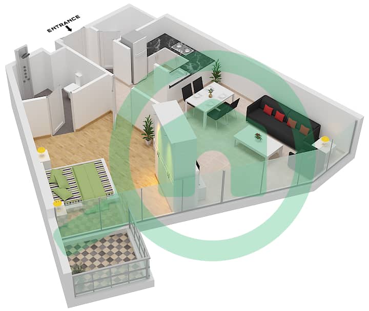 Artesia C - 1 Bedroom Apartment Type H Floor plan interactive3D