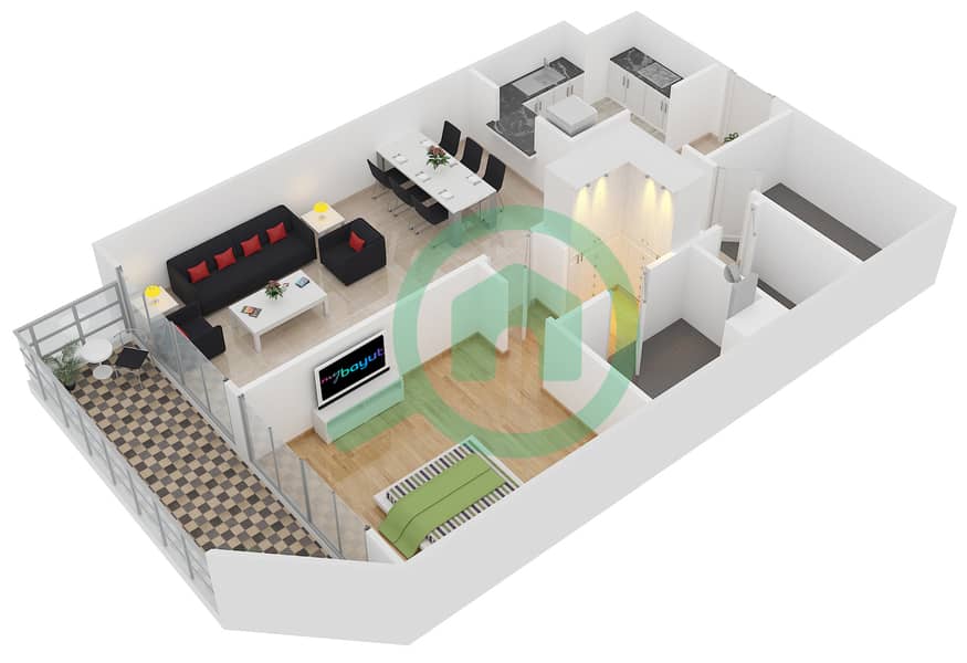 Laya Residences - 1 Bedroom Apartment Unit 408 Floor plan interactive3D