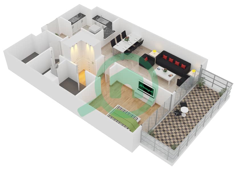 Laya Residences - 1 Bedroom Apartment Unit 409 Floor plan interactive3D