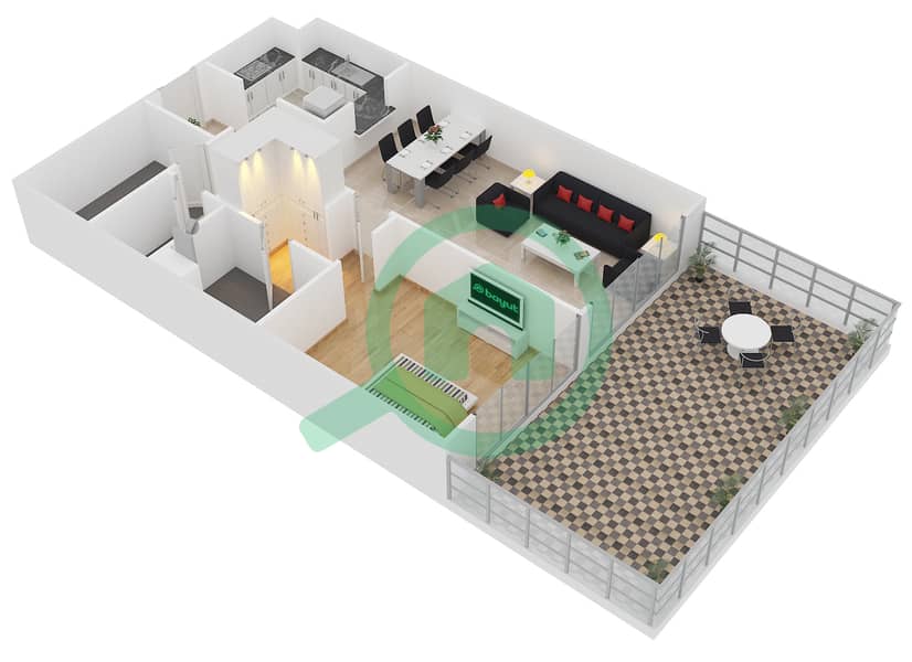 المخططات الطابقية لتصميم الوحدة G10 شقة 1 غرفة نوم - لايا رزيدنسز interactive3D