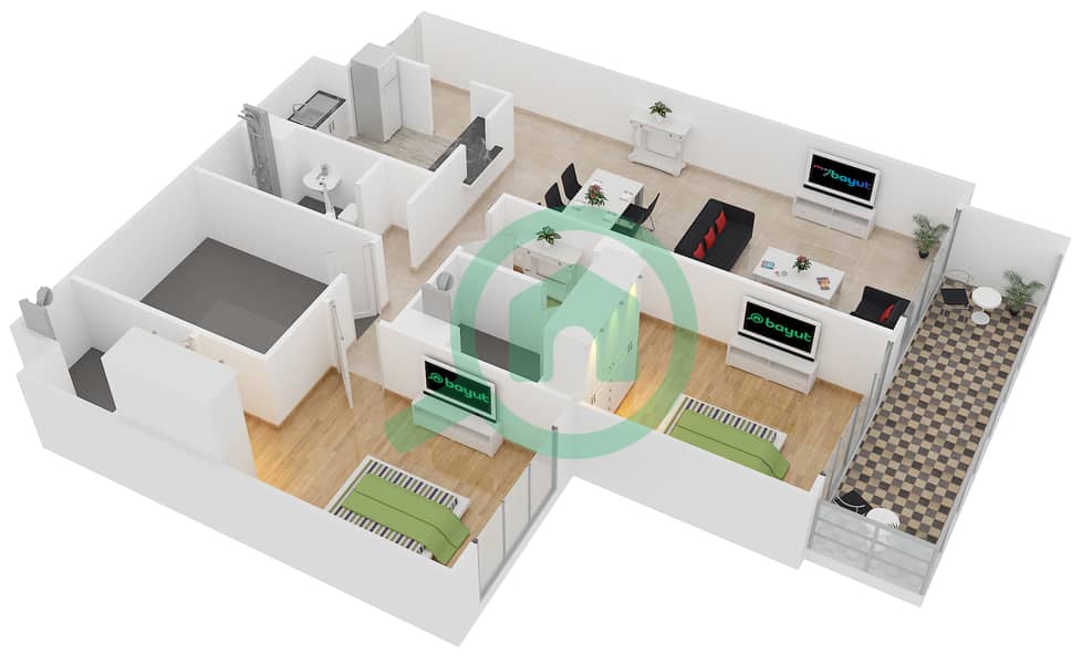 拉雅公寓 - 2 卧室公寓单位105戶型图 interactive3D