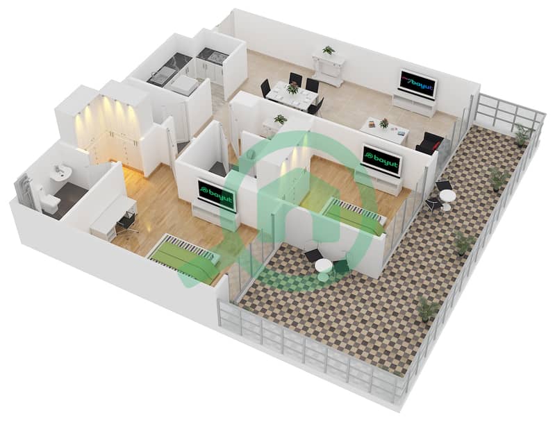 Laya Residences - 2 Bedroom Apartment Unit 405 Floor plan interactive3D
