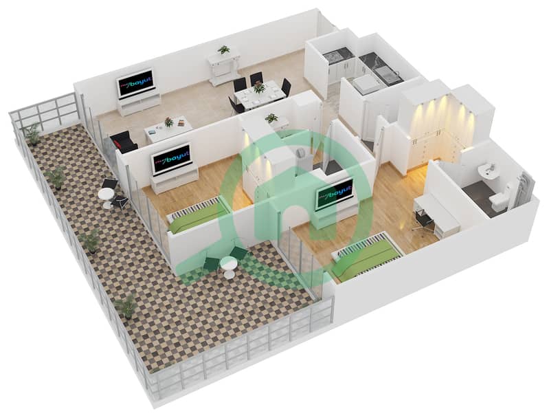 Laya Residences - 2 Bedroom Apartment Unit 419 Floor plan interactive3D