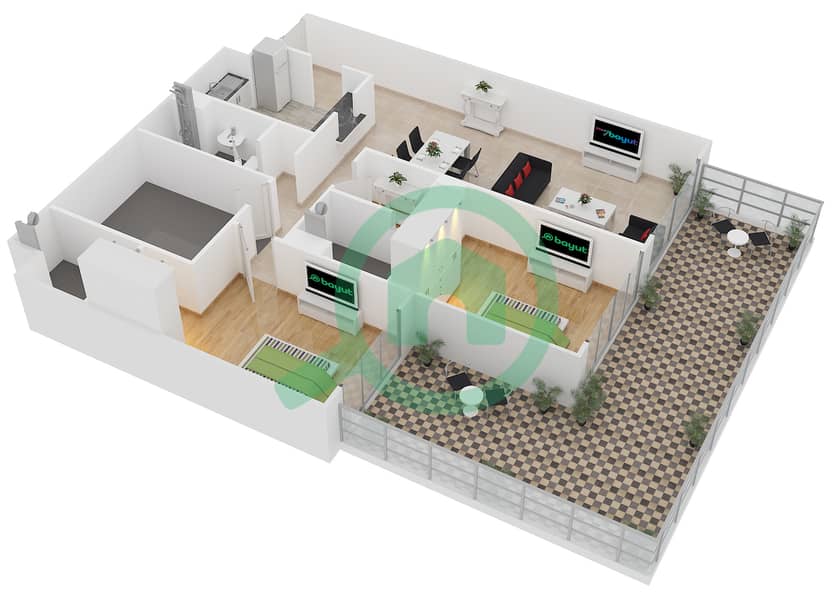 拉雅公寓 - 2 卧室公寓单位G05戶型图 interactive3D