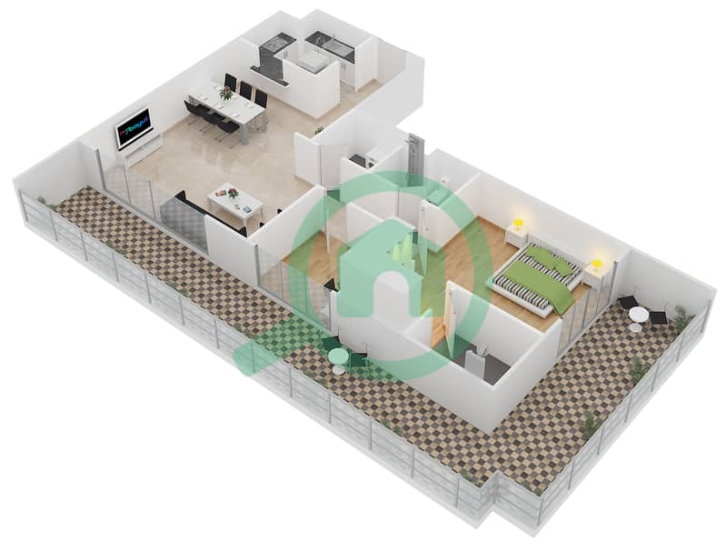 Laya Residences - 1 Bedroom Apartment Unit 402 Floor plan interactive3D