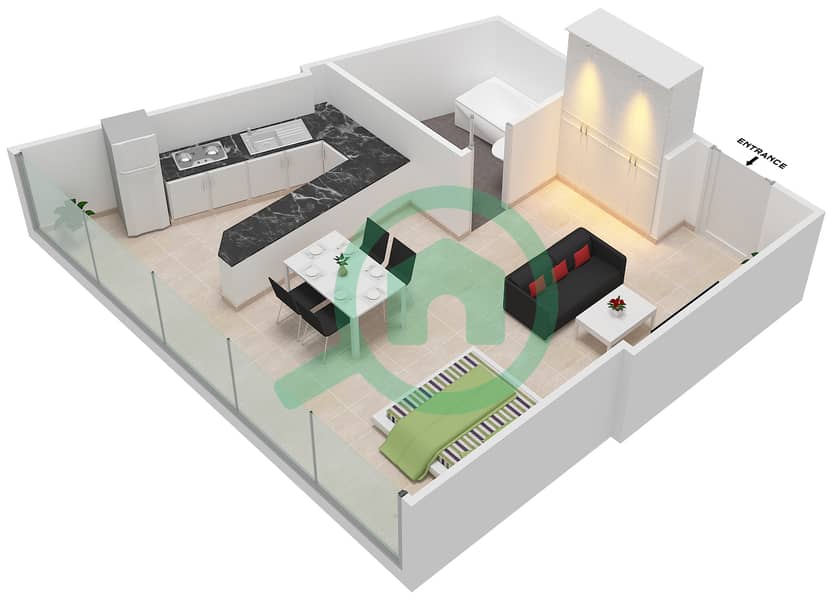 المخططات الطابقية لتصميم الوحدة 7 FLOOR L3-L7 شقة استوديو - برج المراد interactive3D