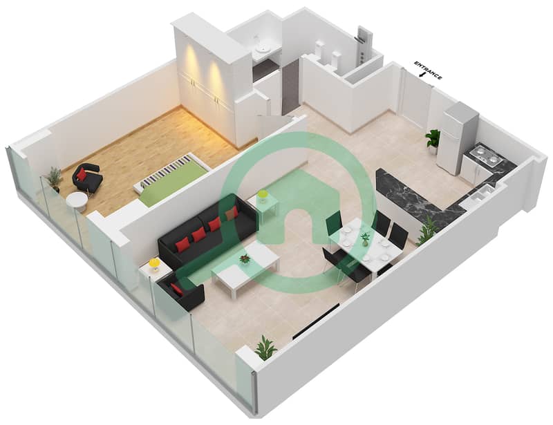 阿尔穆拉德大厦 - 1 卧室公寓单位3 FLOOR L3-L7戶型图 interactive3D