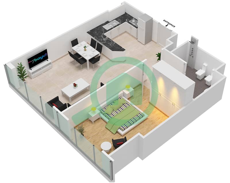 阿尔穆拉德大厦 - 1 卧室公寓单位4 FLOOR L3-L7戶型图 Floor L3-L7 interactive3D