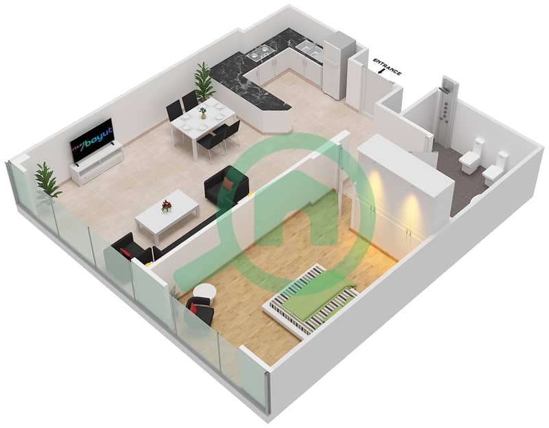 阿尔穆拉德大厦 - 1 卧室公寓单位3 FLOOR L10-L14-L16戶型图 interactive3D
