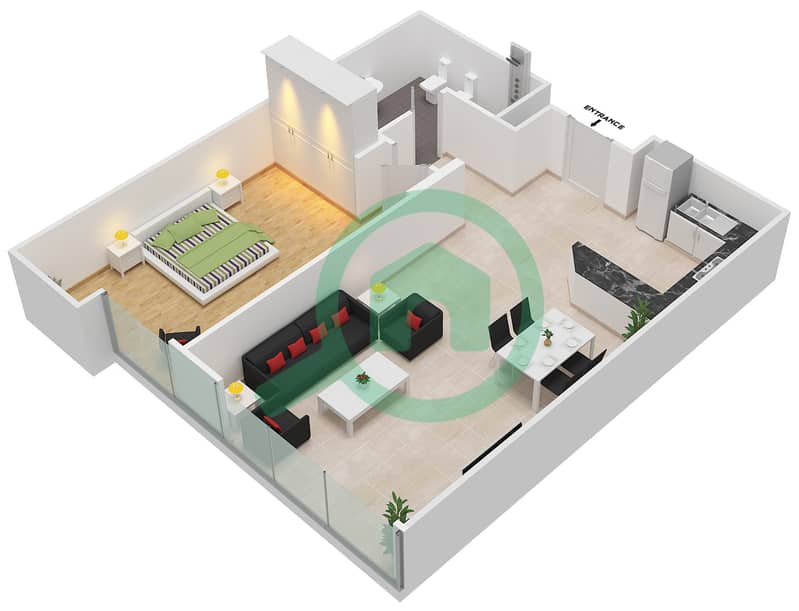 阿尔穆拉德大厦 - 1 卧室公寓单位6 FLOOR L10-L14-L16戶型图 interactive3D