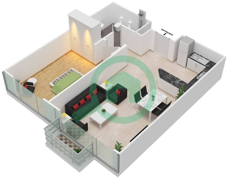阿尔穆拉德大厦 - 1 卧室公寓单位8 FLOOR L10戶型图 interactive3D