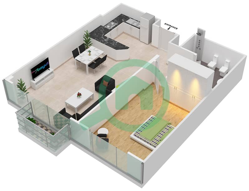 阿尔穆拉德大厦 - 1 卧室公寓单位3  FLOOR L11-L17戶型图 interactive3D