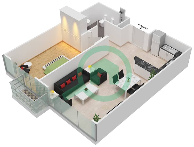 阿尔穆拉德大厦 - 1 卧室公寓单位8 FLOOR L12戶型图 interactive3D