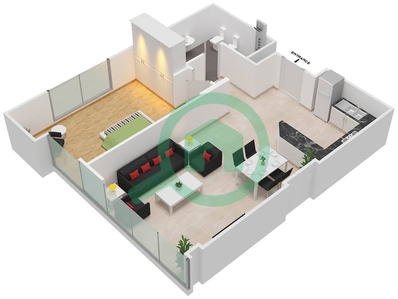 Аль Мурад Тауэр - Апартамент 1 Спальня планировка Единица измерения 9 FLOOR L16-L17 interactive3D
