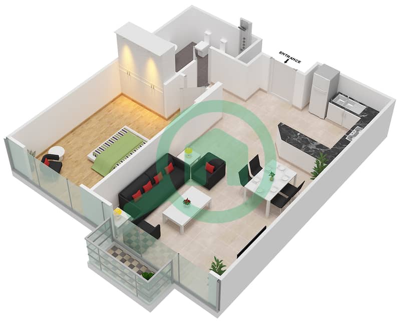 阿尔穆拉德大厦 - 1 卧室公寓单位7 FLOOR L17戶型图 interactive3D