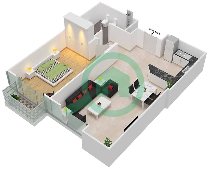 المخططات الطابقية لتصميم الوحدة 8 FLOOR L17 شقة 1 غرفة نوم - برج المراد interactive3D