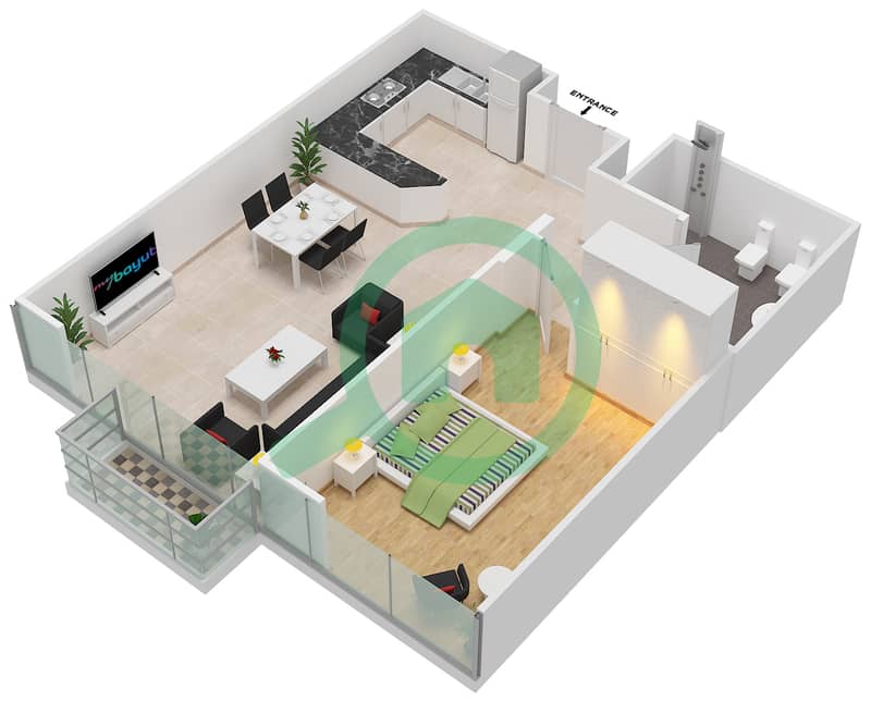 المخططات الطابقية لتصميم الوحدة 10 FLOOR L17 شقة 1 غرفة نوم - برج المراد interactive3D