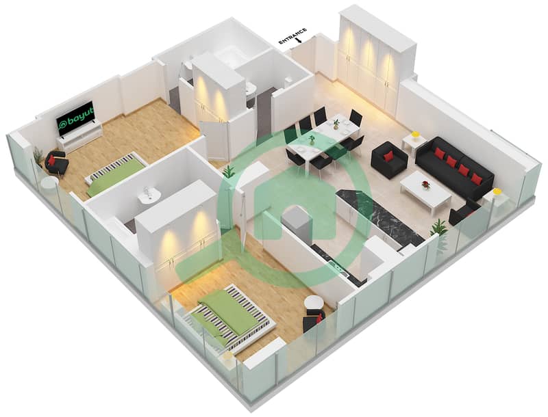阿尔穆拉德大厦 - 2 卧室公寓单位9 FLOOR L3-L7戶型图 interactive3D