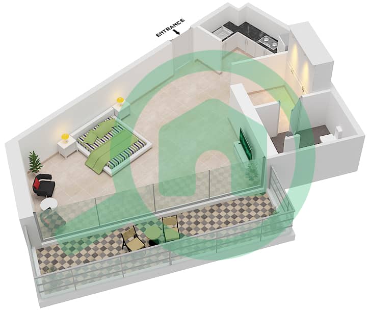 Artesia C - Studio Apartment Type H1 Floor plan interactive3D